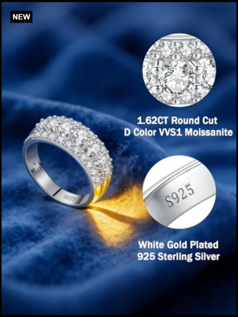 1.62CT Moissanite Half Eternity Ring Band VVS1 925 Silver